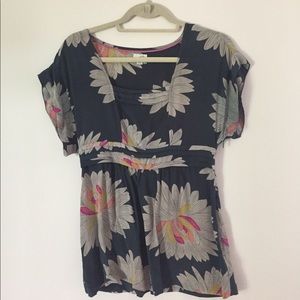 Odille gorgeous teal floral top (Anthropologie)
